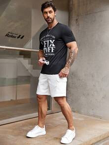 Manfinity Homme Hombres Camiseta con estampado de slogan