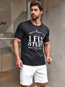 Manfinity Homme Hombres Camiseta con estampado de slogan