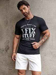 Manfinity Homme Hombres Camiseta con estampado de slogan