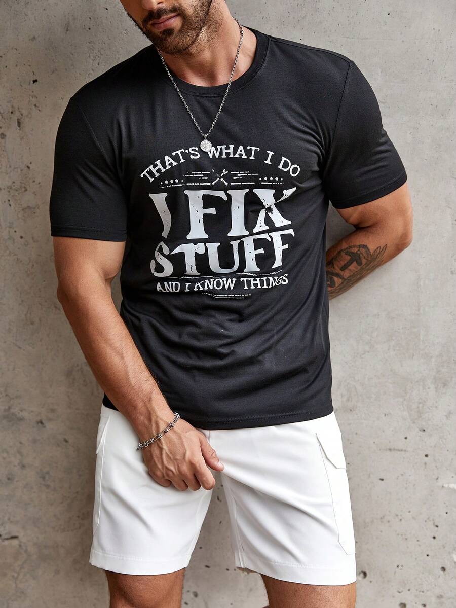 Manfinity Homme Hombres Camiseta con estampado de slogan