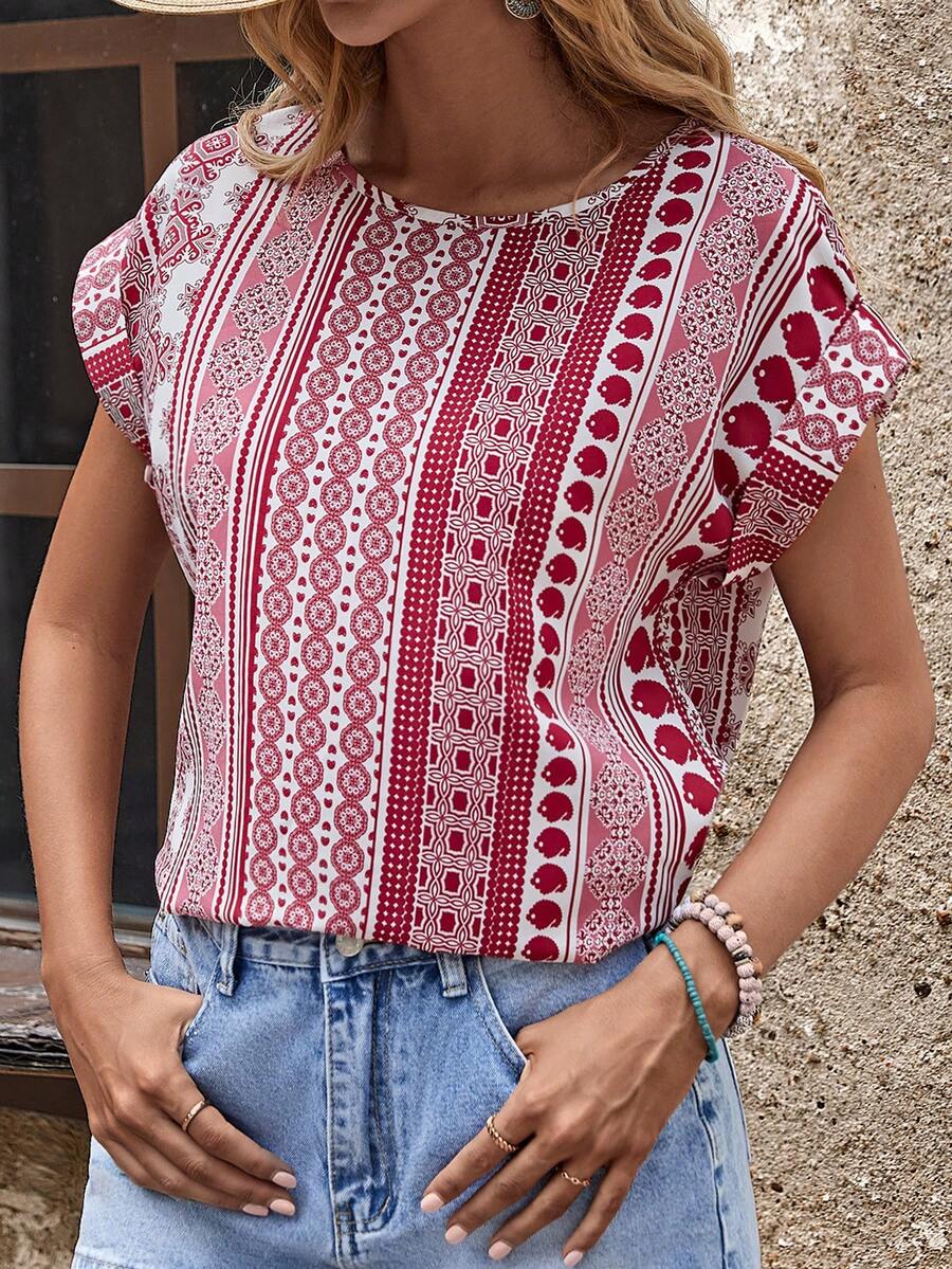 EMERY ROSE 幾何印花蝙蝠袖襯衫 - 彩色 - 查看 1