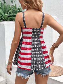 SHEIN LUNE 美式印花荷葉擺吊帶上衣 - 彩色 - 查看 2