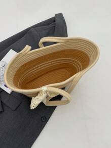 Simple Contrasting Ribbon Decoration Shoulder Bag For Women's Beach Tote Bag - Multicolor - View 3