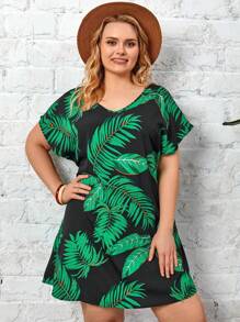 EMERY ROSE 大碼蝙蝠袖熱帶圖案連衣裙 - 彩色 - 查看 5