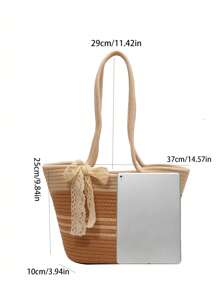 Simple Contrasting Ribbon Decoration Shoulder Bag For Women's Beach Tote Bag - Multicolor - View 5