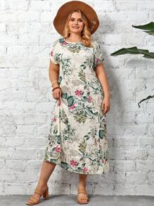 EMERY ROSE Vestido túnico con estampado tropical de manga murciélago - Multicolor - Ver 6