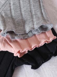 SHEIN Baby Girl 3pcs Lettuce Trim Ribbed Knit Tee - Multicolor - View 4