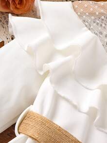 Toddler Girls Contrast Lace Ruffle Trim Flounce Sleeve Dress - White - View 4