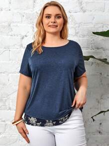 EMERY ROSE 大碼印花拼塊上衣 - 藏蓝色 - 查看 6