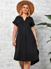 EMERY ROSE Đầm Plus Size Cao thấp màu trơn Giải trí - màu đen - Xem 5