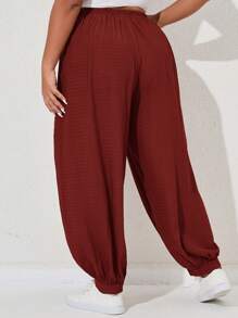 Mulvari Plus Solid Elastic Waist Carrot Trousers - Burgundy - View 2