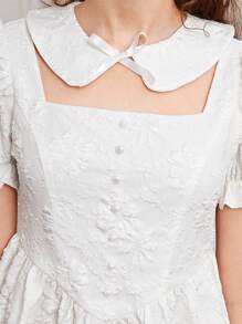 SHEIN Teen Girls Jacquard Puff Sleeve Dress - White - View 3