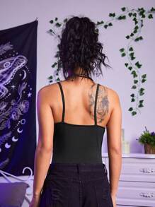 ROMWE Goth 蛇印花吊帶連體衣 - 深灰色 - 查看 2