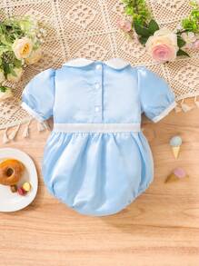 SHEIN Bebé Body con estampado de póker ribete con encaje en contraste de manga farol - Multicolor - Ver 2