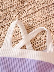 SHEIN 嬰兒雙色前蝴蝶結吊帶連衣裙 - 紫色 - 查看 5