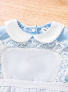 SHEIN Bebé Body con estampado de póker ribete con encaje en contraste de manga farol - Multicolor - Ver 3