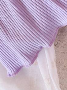 SHEIN 嬰兒雙色前蝴蝶結吊帶連衣裙 - 紫色 - 查看 6