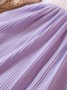 SHEIN 嬰兒雙色前蝴蝶結吊帶連衣裙 - 紫色 - 查看 7