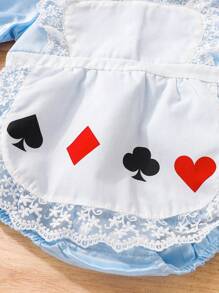 SHEIN Bebé Body con estampado de póker ribete con encaje en contraste de manga farol - Multicolor - Ver 5