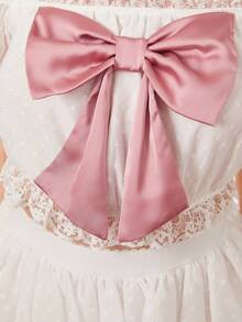 SHEIN 青少年女孩一字肩前蝴蝶結蕾絲邊上衣和層疊下擺半身裙