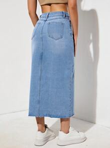 SHEIN EZwear 高衩牛仔半身裙