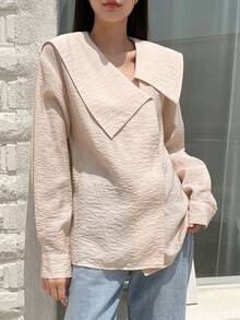 DAZY Áo sơ mi nữ Nút màu trơn Giải trí - Màu be - Xem 6