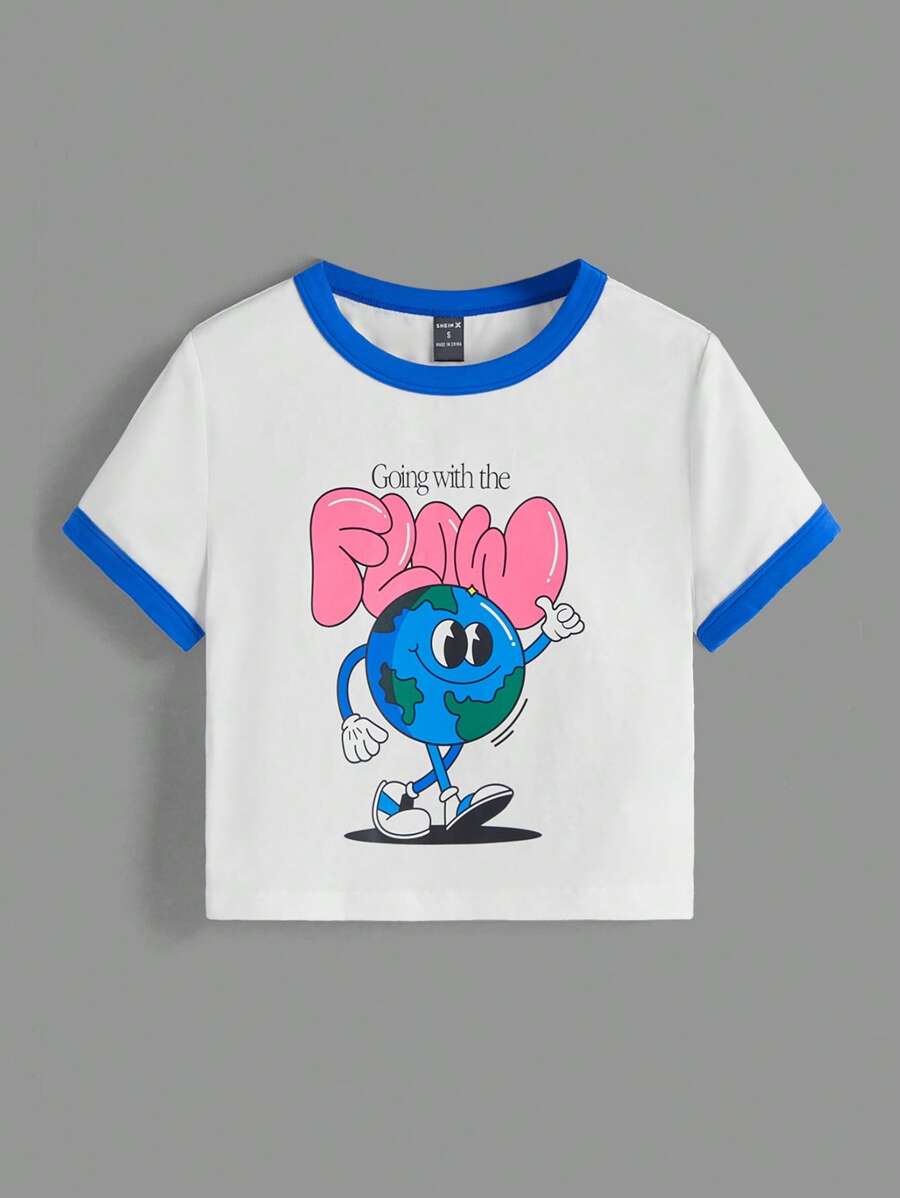 CROC 卡通圖案滾邊T恤 - 白色 - 查看 1