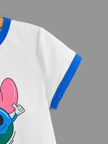 CROC 卡通圖案滾邊T恤 - 白色 - 查看 4