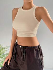 SHEIN PETITE Áo khoác và áo lót dành cho xe tăng nữ màu trơn Giải trí - Màu be - Xem 4