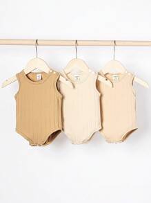 Conjunto De 3 Piezas De Mameluco De Punto Acanalado Para Bebé Niño - Multicolor - Ver 1