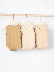 Conjunto De 3 Piezas De Mameluco De Punto Acanalado Para Bebé Niño - Multicolor - Ver 2