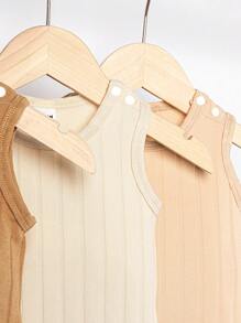 Conjunto De 3 Piezas De Mameluco De Punto Acanalado Para Bebé Niño - Multicolor - Ver 3