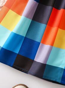 SHEIN Young Girl Plaid Print Button Front Shirt Dress - Multicolor - View 3