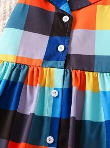 SHEIN Young Girl Plaid Print Button Front Shirt Dress - Multicolor - View 4