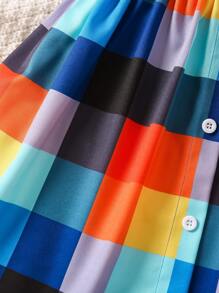 SHEIN Young Girl Plaid Print Button Front Shirt Dress - Multicolor - View 6