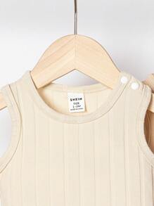 Conjunto De 3 Piezas De Mameluco De Punto Acanalado Para Bebé Niño - Multicolor - Ver 7