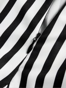 ROMWE Goth áo nữ kích thước lớn Tương phản ren viền lá sen Thắt nút Sọc Thanh lịch - Đen và trắng - Xem 3