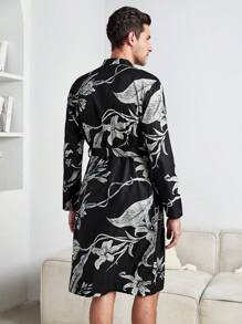 Men 1pc Floral Print Belted Sleep Rope - Black - View 7