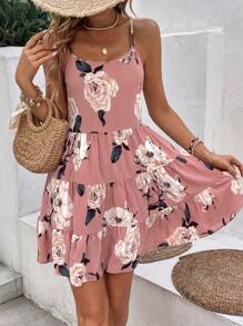 SHEIN VCAY Floral Print Ruffle Hem Cami Dress - Multicolor - View 5