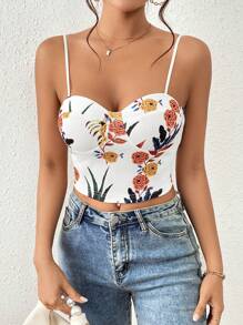 SHEIN Privé Women Camisole Top Floral Print Cami Top - White - View 6