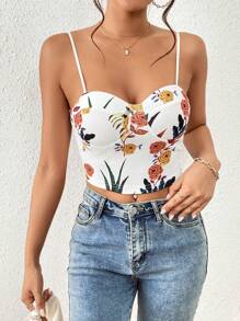 SHEIN Privé Women Camisole Top Floral Print Cami Top - White - View 2