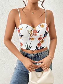 SHEIN Privé Women Camisole Top Floral Print Cami Top - White - View 1