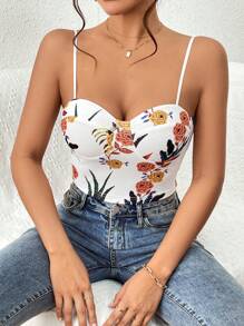SHEIN Privé Women Camisole Top Floral Print Cami Top - White - View 3