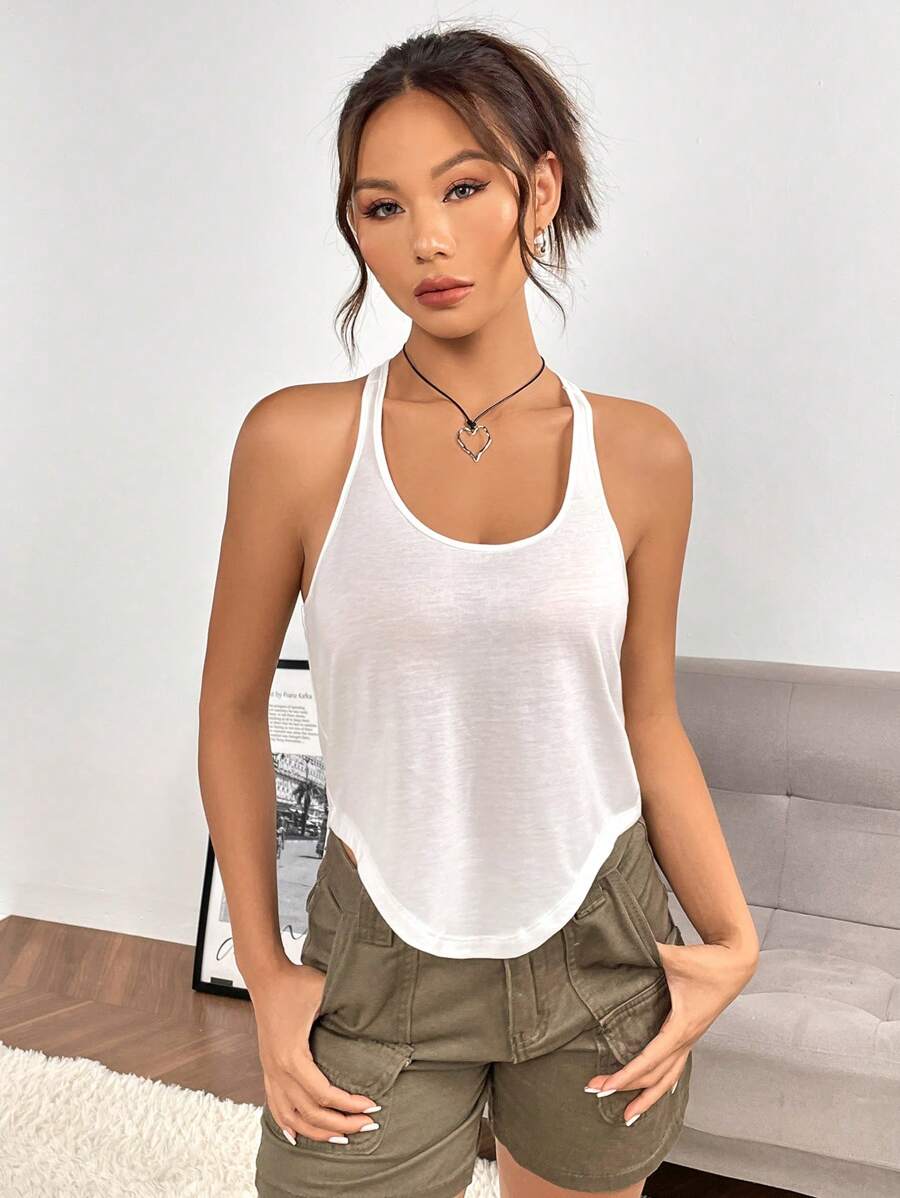 SHEIN EZwear 素色不對稱下擺背心上衣