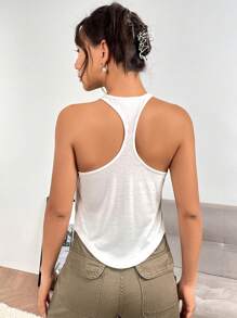 SHEIN EZwear 素色不對稱下擺背心上衣 - 白色 - 查看 3