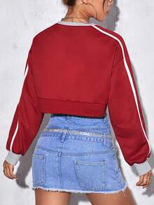 SHEINNeu Colourblock Contrast Binding Drop Shoulder Crop Sweatshirt - Multicolor - View 2