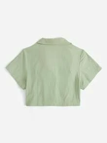 SHEIN EZwear Áo sơ mi Plus Size Nút phía trước màu trơn Giải trí - Màu xanh chanh - Xem 2
