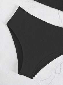 荷葉邊高腰比基尼泳裝 - 黑色 - 查看 4