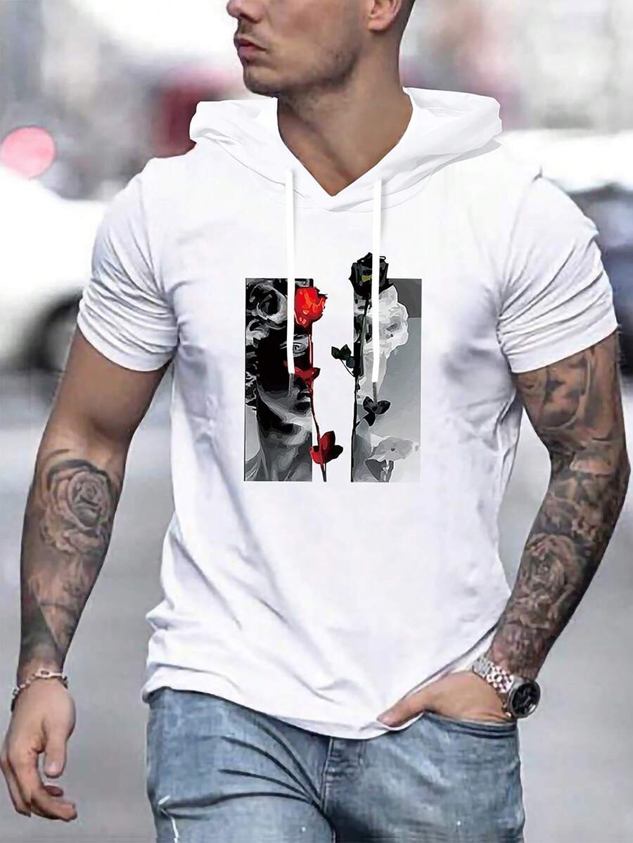 Manfinity LEGND Áo Phông Nam Baggy Cổ Tròn Tay Ngắn Graphic Tee Phố Chồng Mùa Hè Polyester - trắng - Xem 1