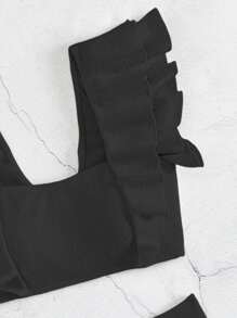 荷葉邊高腰比基尼泳裝 - 黑色 - 查看 6